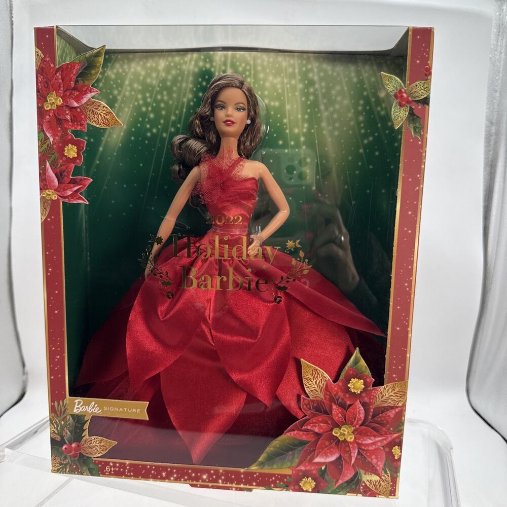 Barbie Signature 2022 Holiday Doll Brunette Red Gown